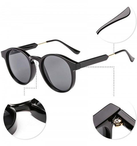 Round Small Round Sunglasses UV400 for Women Men Vintage Fashion Eyewear - Black - Grey - CX18RSA6CQM $9.59