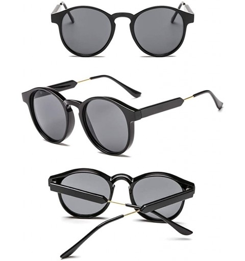 Round Small Round Sunglasses UV400 for Women Men Vintage Fashion Eyewear - Black - Grey - CX18RSA6CQM $9.59