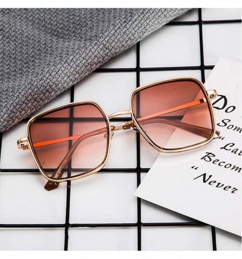 Square Fashion Oversized Square Sunglasses for Women Vintage Flat Mirrored Lens Metal Classic Sun Glasses - Gold - C718U67WD6...