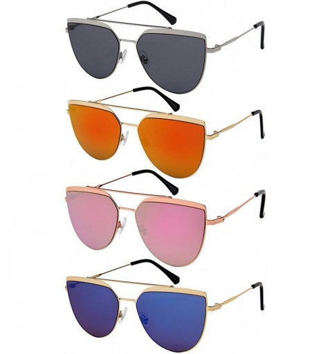 Rectangular Futuristic Sunnies Flat Full Mirrored Lens Brow Bar Pointed Tips W/Fiber Case M3155-FLREV - CQ187IY0UUT $12.05