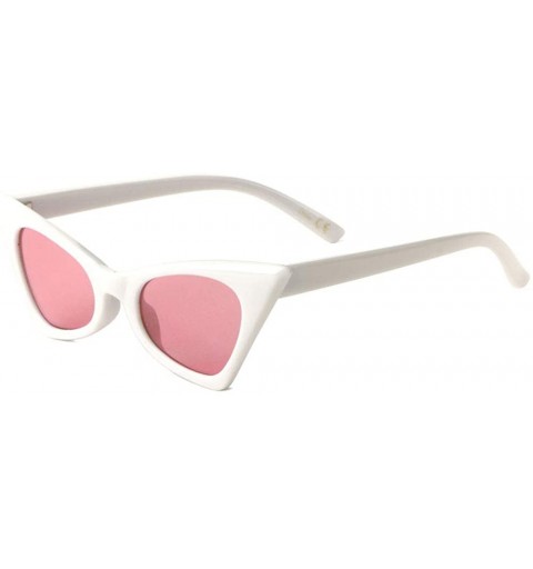 Cat Eye White Retro Diagonal Top Sharp Cat Eye Color Lens Sunglasses - Pink - CU198E96QC2 $11.23