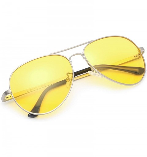 Aviator Night Driving Yellow Glasses for Men Anti Glare Nighttime/Rainy/Clondy - Silver Frame Yellow Glasses - CJ18YM737X3 $1...