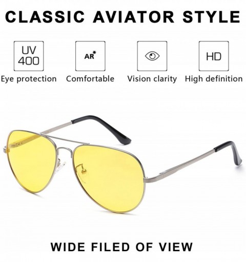 Aviator Night Driving Yellow Glasses for Men Anti Glare Nighttime/Rainy/Clondy - Silver Frame Yellow Glasses - CJ18YM737X3 $1...