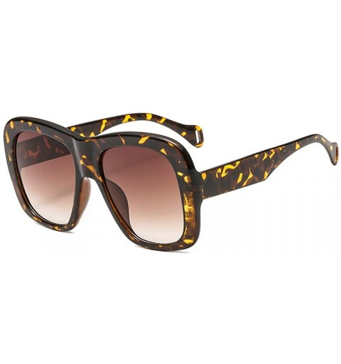Oversized Oversize Square Colorful Transparent Brand Designer Women Two-color Frame Sun Glasses - Leopard - CY18NNT7UDO $9.92