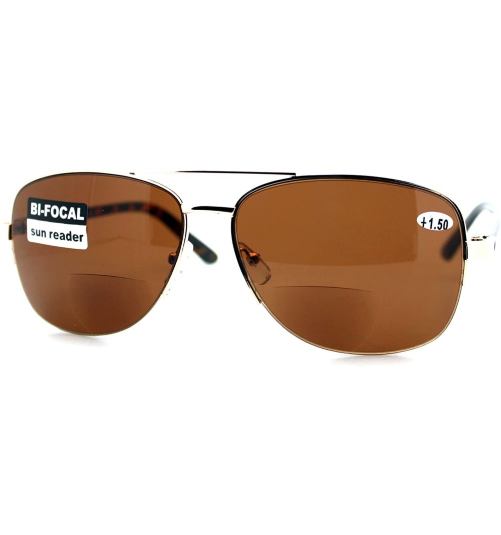 Aviator Bifocal Magnification Lens Sunglasses Mens Half Rim Aviator Tinted Reader - Gold - CV1854MDGXA $10.29