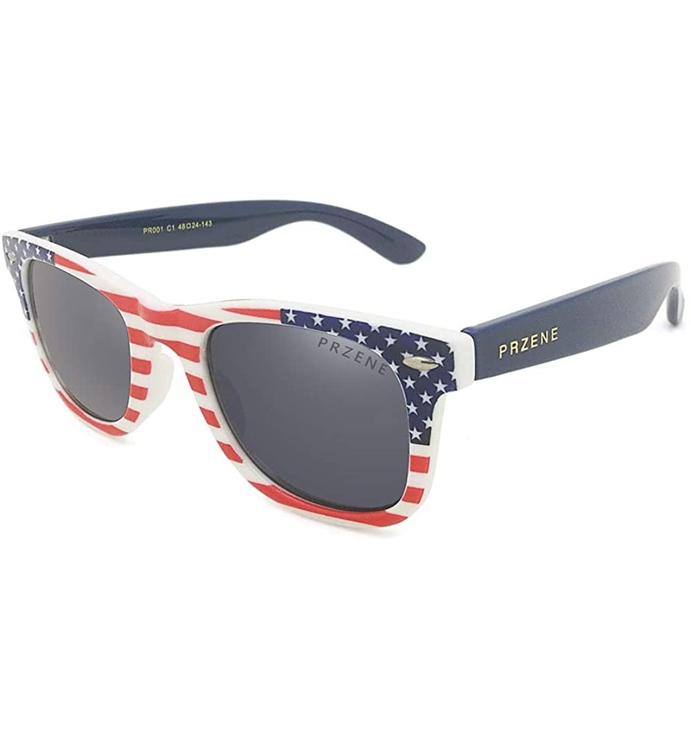 Oval vintage sunglasses for Women＆Men with American flag pattern - Red＆blue - CW18AK7M2OD $17.65