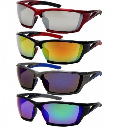 Oversized Premium Sports Sunglasses w/Color Mirror Lens 570087MMT-REV - Metallic Red - CL12K07R9TT $11.16