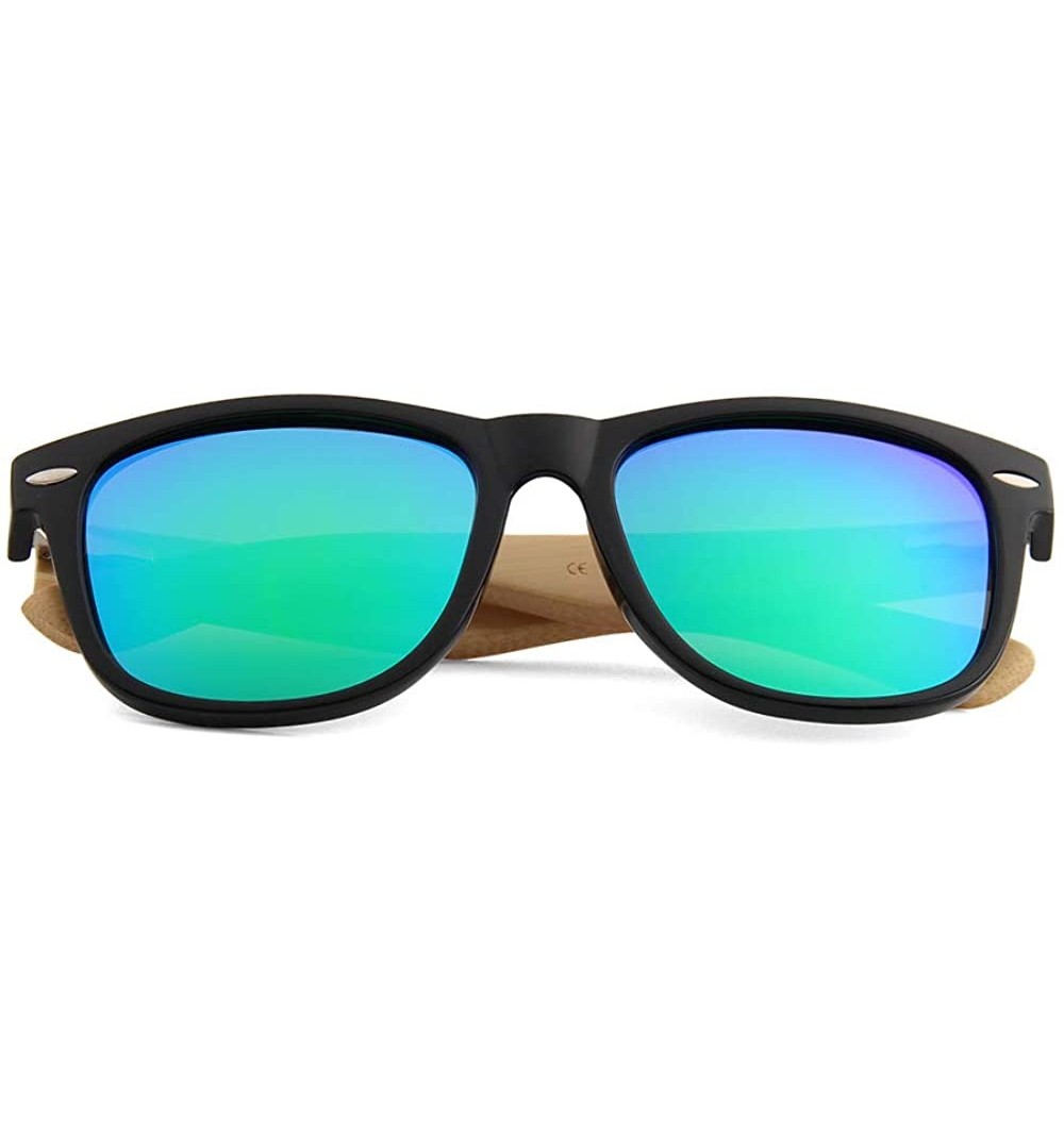 Aviator Real Wood Polarized Sunglasses - Bamboo Wood Wanderer With Blue Lenses - C118SR300W3 $27.16