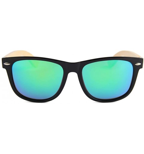 Aviator Real Wood Polarized Sunglasses - Bamboo Wood Wanderer With Blue Lenses - C118SR300W3 $27.16