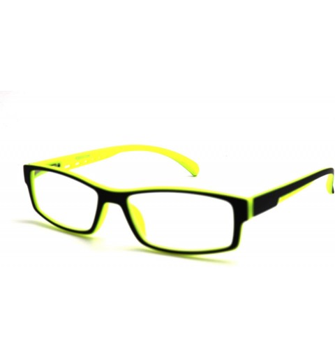 Rectangular Soft Matte Black w/ 2 Tone Reading Glasses Spring Hinge 0.74 Oz - Matte Black Yellow - C912C1Y0E5F $22.21