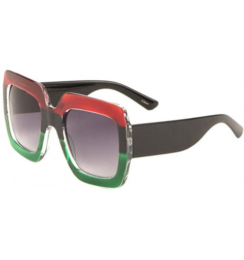 Oversized Oversize Thick Frame Crystal Color Square Sunglasses - Red Green - CA198E8KO0W $11.38