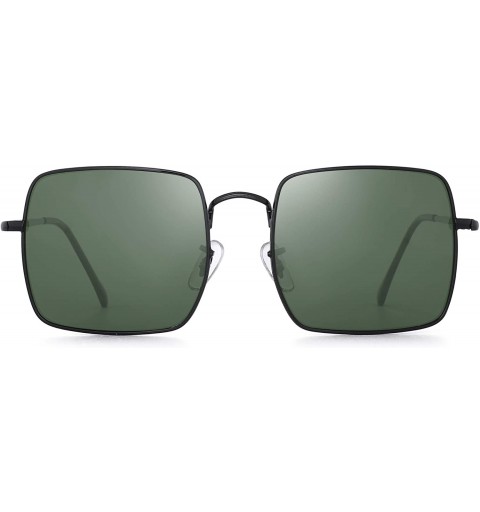 Square Oversized Square Polarized Sunglasses Metal Frame for Men and Women - Black Frame / Polarized Green Lens - C91902WQHXH...