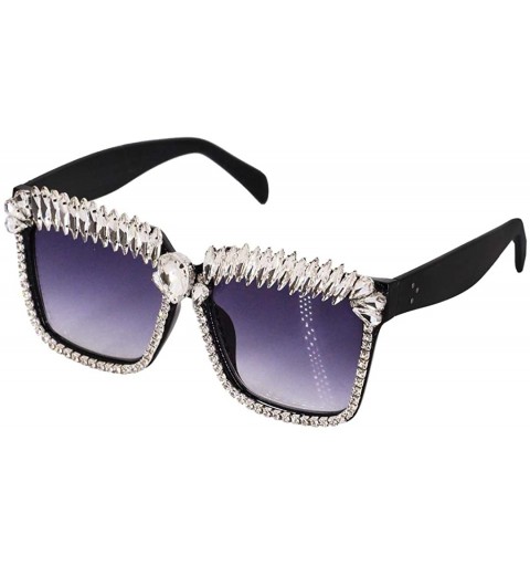Oversized Vintage Cat Eye Diamond Crystal Sunglasses for Women Oversized Plastic Frame - Black C - CL18WKNYTSI $15.34