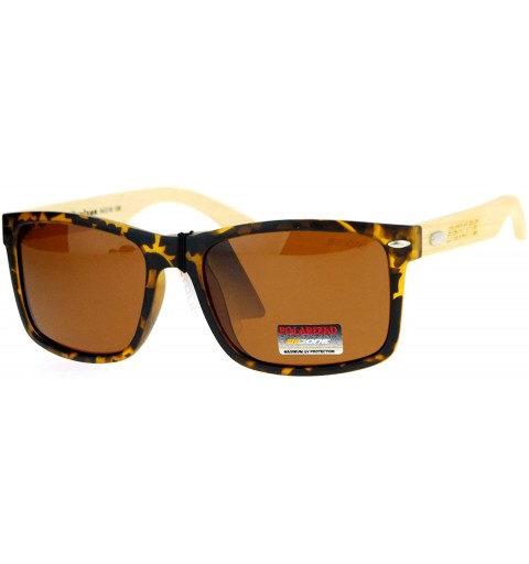 Rectangular Be One Polarized Lens Sunglasses Real Bamboo Temple Rectangle Frame - Tortoise - CH186KY7X7O $12.29