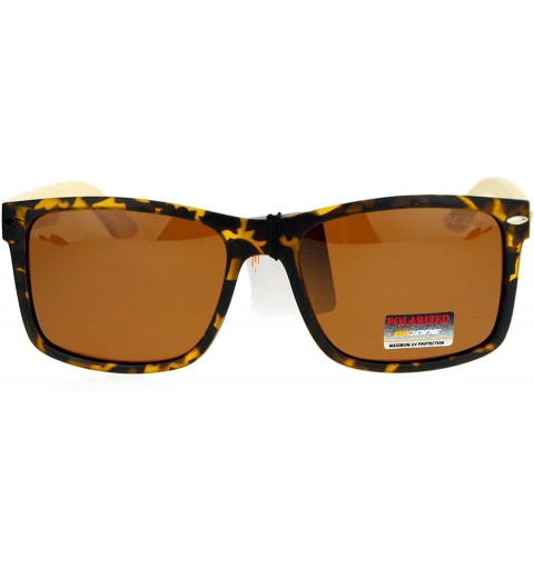 Rectangular Be One Polarized Lens Sunglasses Real Bamboo Temple Rectangle Frame - Tortoise - CH186KY7X7O $12.29