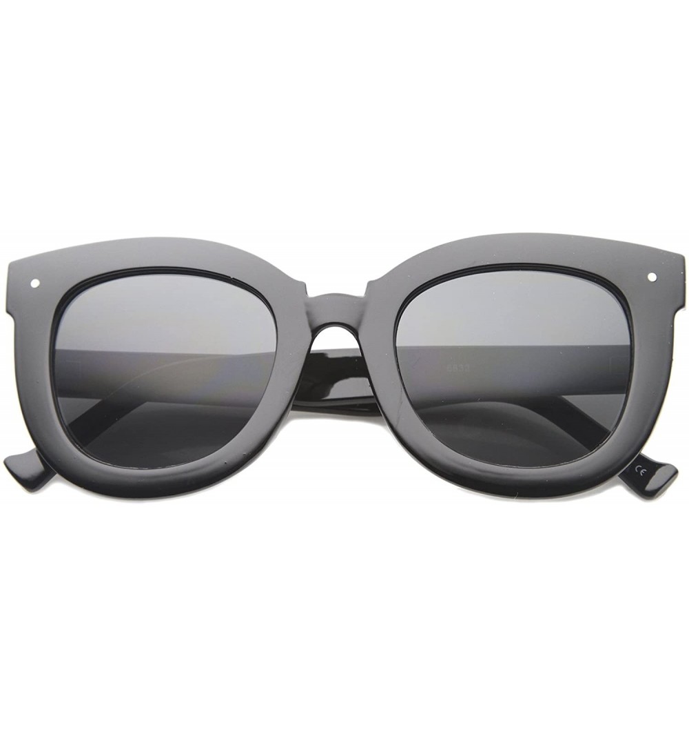 Oversized Womens Oversized Butterfly Horn Rimmed Round Cat Eye Sunglasses 67mm - Black / Smoke - CL128PMCSHT $9.15