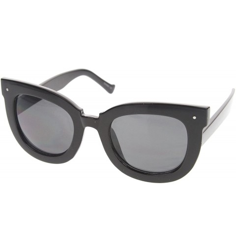 Oversized Womens Oversized Butterfly Horn Rimmed Round Cat Eye Sunglasses 67mm - Black / Smoke - CL128PMCSHT $9.15