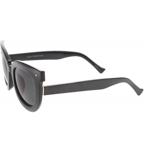Oversized Womens Oversized Butterfly Horn Rimmed Round Cat Eye Sunglasses 67mm - Black / Smoke - CL128PMCSHT $9.15