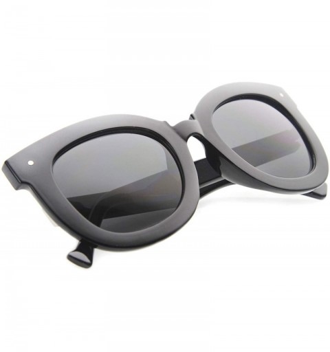 Oversized Womens Oversized Butterfly Horn Rimmed Round Cat Eye Sunglasses 67mm - Black / Smoke - CL128PMCSHT $9.15