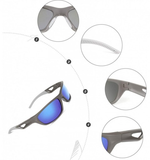 Sport Polarized Sports Sunglasses For Men Women Running Fishing Driving TR90 Frame - Gray Frame / Blue Mirror Lenses - CY18UE...