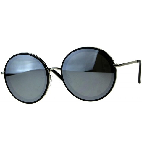 Round Womens Stylish Sunglasses Double Frame Round Fashion Shades UV 400 - Black (Silver Mirror) - CJ18E6L23XH $22.28