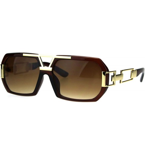 Rectangular Mens Designer Fashion Sunglasses Flat Top Rectangular Stylish Shades UV 400 - Brown Gold - CH187RHRC2E $12.60