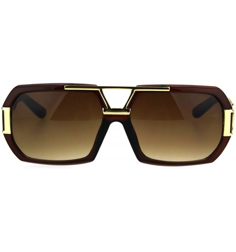 Rectangular Mens Designer Fashion Sunglasses Flat Top Rectangular Stylish Shades UV 400 - Brown Gold - CH187RHRC2E $12.60