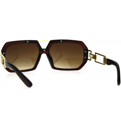 Rectangular Mens Designer Fashion Sunglasses Flat Top Rectangular Stylish Shades UV 400 - Brown Gold - CH187RHRC2E $12.60