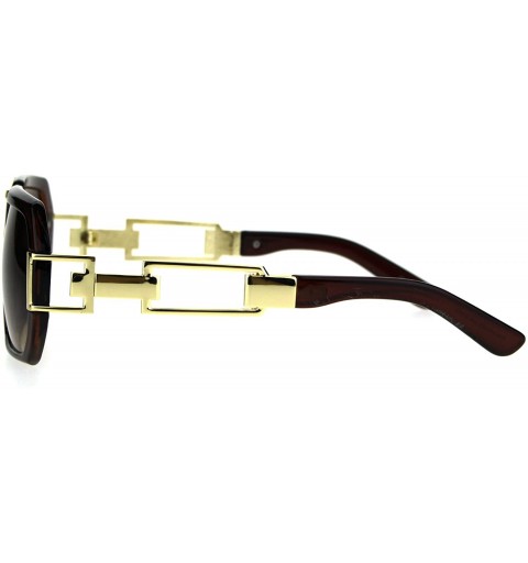 Rectangular Mens Designer Fashion Sunglasses Flat Top Rectangular Stylish Shades UV 400 - Brown Gold - CH187RHRC2E $12.60
