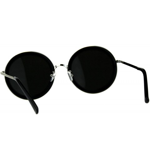 Round Womens Stylish Sunglasses Double Frame Round Fashion Shades UV 400 - Black (Silver Mirror) - CJ18E6L23XH $13.78