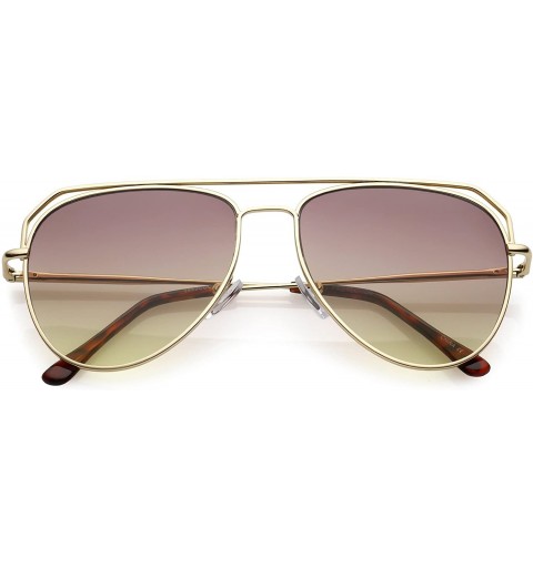 Aviator Modern Open Metal Double Crossbar Gradient Flat Lens Aviator Sunglasses 55mm - Gold / Purple Yellow - CD184WZKLLC $10.13