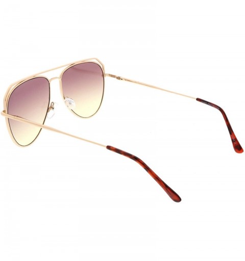 Aviator Modern Open Metal Double Crossbar Gradient Flat Lens Aviator Sunglasses 55mm - Gold / Purple Yellow - CD184WZKLLC $10.13