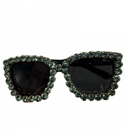 Square Fashion Lady Women Large Square Frame with Rhinestone Sunglasses Exaggerated Retro Sun Glasses - Green - CD199Q5NMN2 $...