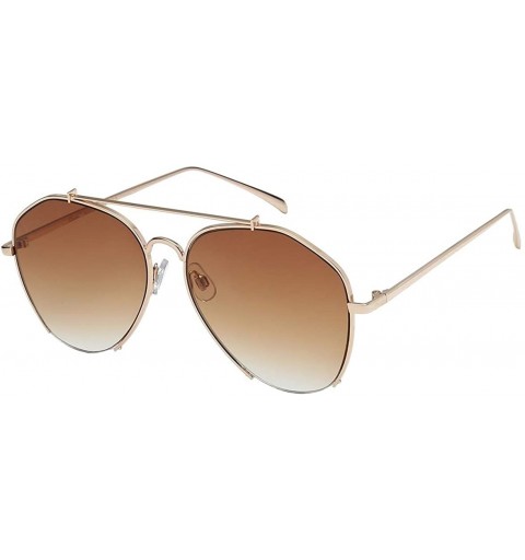 Rimless Women's Semi Rimless Aviator Sunglasses - Gold With Brown - CE18IHL8W7E $7.88