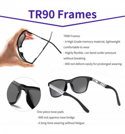 Rectangular Polarized Sunglasses for Men Al-Mg TR90 Mens Sunglasses Retro Driving Shades - C2 Grey Lens/Black Silver Frame - ...