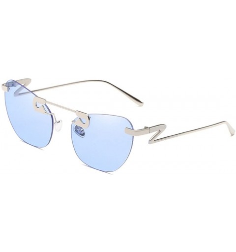 Semi-rimless Male Female Fashion Metal Sunglasses Retro Frameless Z-shaped leg - Blue - CS18GHHD63N $11.91