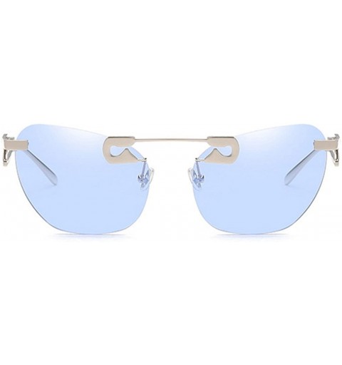 Semi-rimless Male Female Fashion Metal Sunglasses Retro Frameless Z-shaped leg - Blue - CS18GHHD63N $11.91