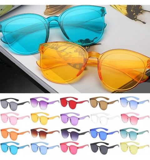 Wrap Flat Lenses Sunglasses One Piece Transparent Candy Color Frameless Glasses Tinted Eyewear Glasses - CC199GRTQ90 $23.63
