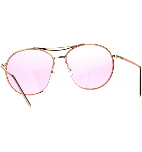 Round Exposed Lens Luxury Metal Rim Oceanic Round Designer Pilots Sunglasses - Pink - CI18C99M275 $15.13