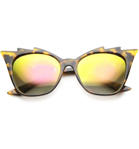 Cat Eye Womens Fashion Jagged Edge Staggered Flash Mirror Lens Cat Eye Sunglasses - Tortoise / Pink - C712BPKIUVV $8.53