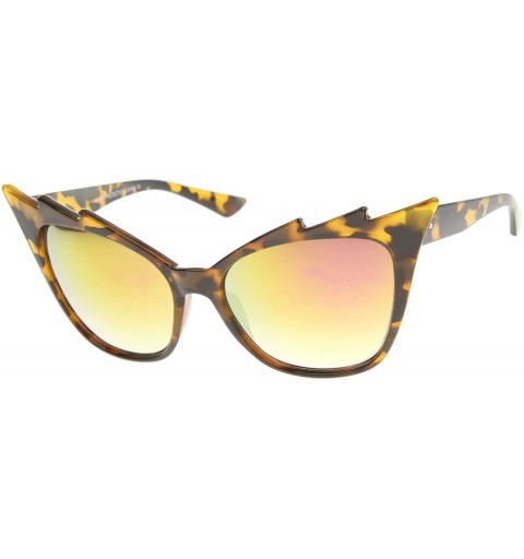 Cat Eye Womens Fashion Jagged Edge Staggered Flash Mirror Lens Cat Eye Sunglasses - Tortoise / Pink - C712BPKIUVV $8.53
