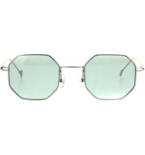 Rectangular Mens Vintage Style Octagon Metal Wire Rim Snug Rectangular Sunglasses - Silver Green - CC185OSAU45 $10.21