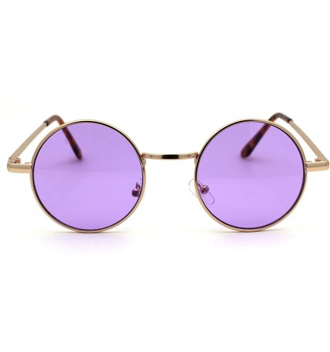 Round 70s Hippie Color Lens Round Circle Lens Metal Rim Sunglasses - Gold Purple - C518W92UGXC $11.96