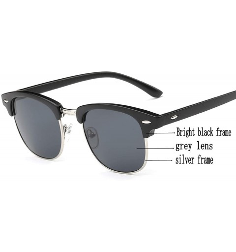 Semi-rimless UV400 Sunglasses WoLuxury Vintage Semi Rimless Brand Designer Mirror Shades - Black Silver Grey - CG18W5ENZQR $4...