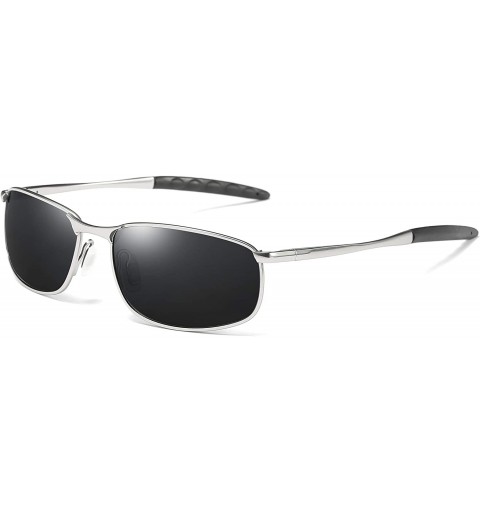 Rectangular Polarized Sunglasses Driving Photosensitive Glasses 100% UV protection - Silver/Black - CU18Q06YTIC $18.43