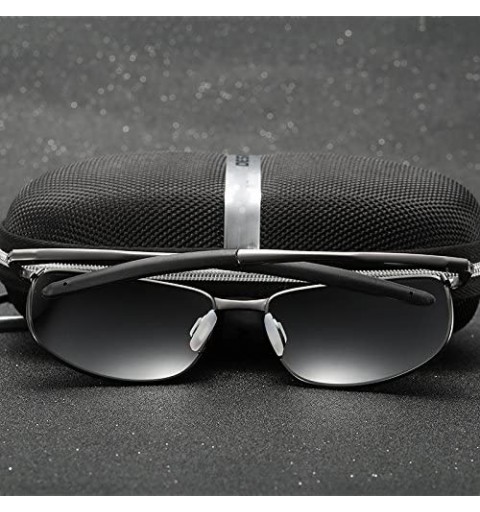 Rectangular Polarized Sunglasses Driving Photosensitive Glasses 100% UV protection - Silver/Black - CU18Q06YTIC $18.43