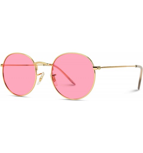 Round Polarized Round Retro Tinted Lens Metal Frame Sunglasses - Gold Frame/Red Lens - C418NI4RI5X $14.22