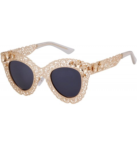 Round Women Pierced Sunglasses Carving Metal Flower Frame Fashion UV400 Mother's Day - Yellow - CS18DUGTCTN $16.85