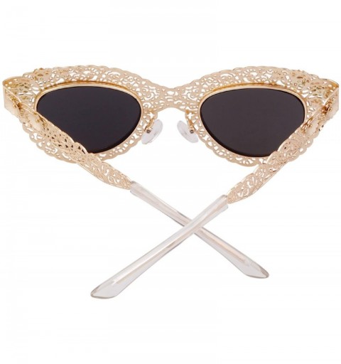 Round Women Pierced Sunglasses Carving Metal Flower Frame Fashion UV400 Mother's Day - Yellow - CS18DUGTCTN $16.85
