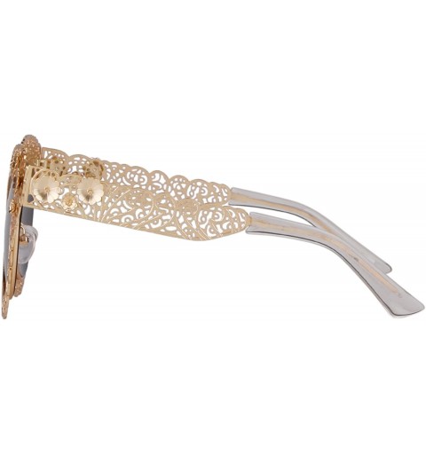 Round Women Pierced Sunglasses Carving Metal Flower Frame Fashion UV400 Mother's Day - Yellow - CS18DUGTCTN $16.85